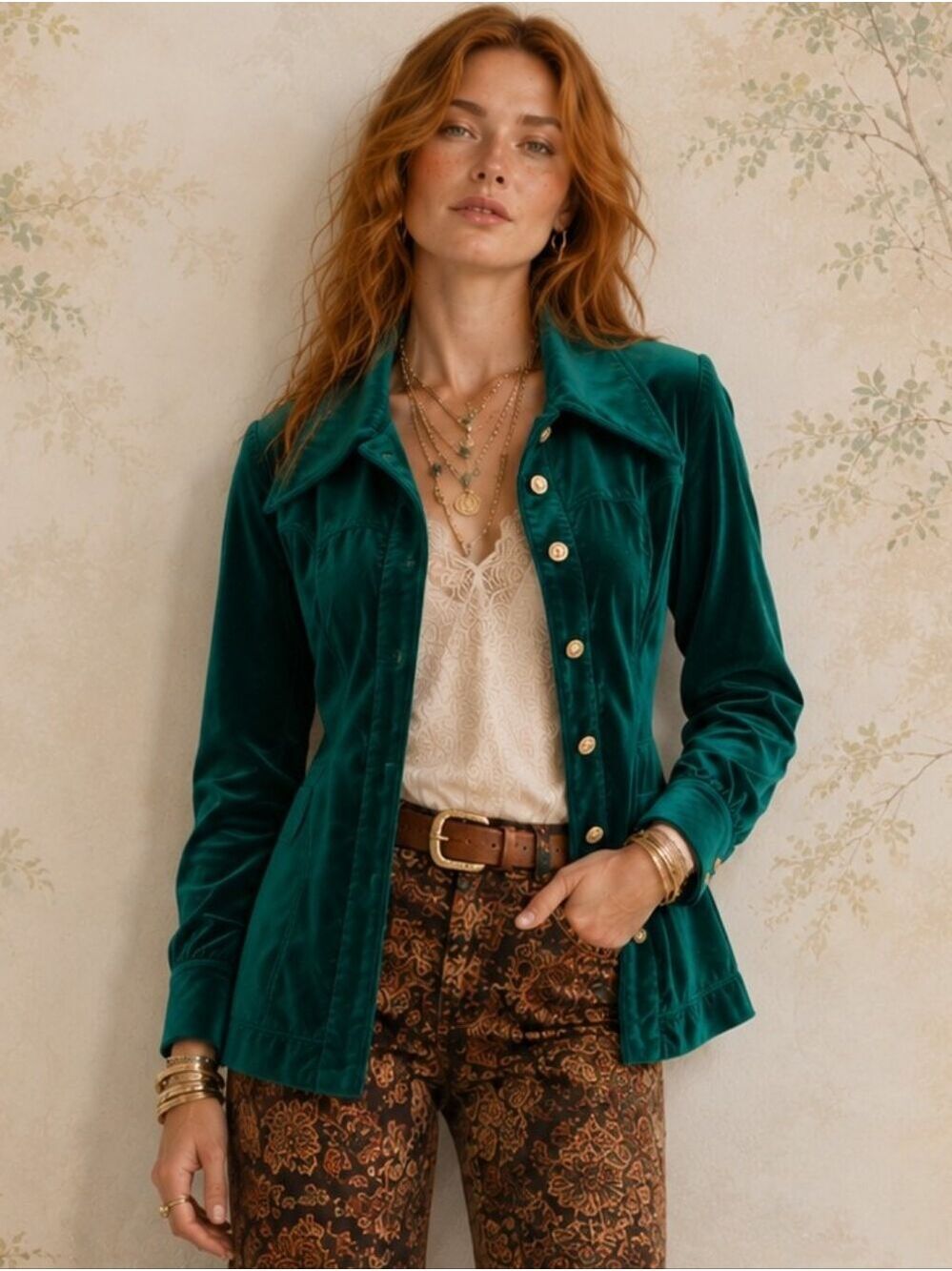 VINTAGE 70s DaRUE CALIFORNIA EMERALD GREEN VELVET JACKET SMALL